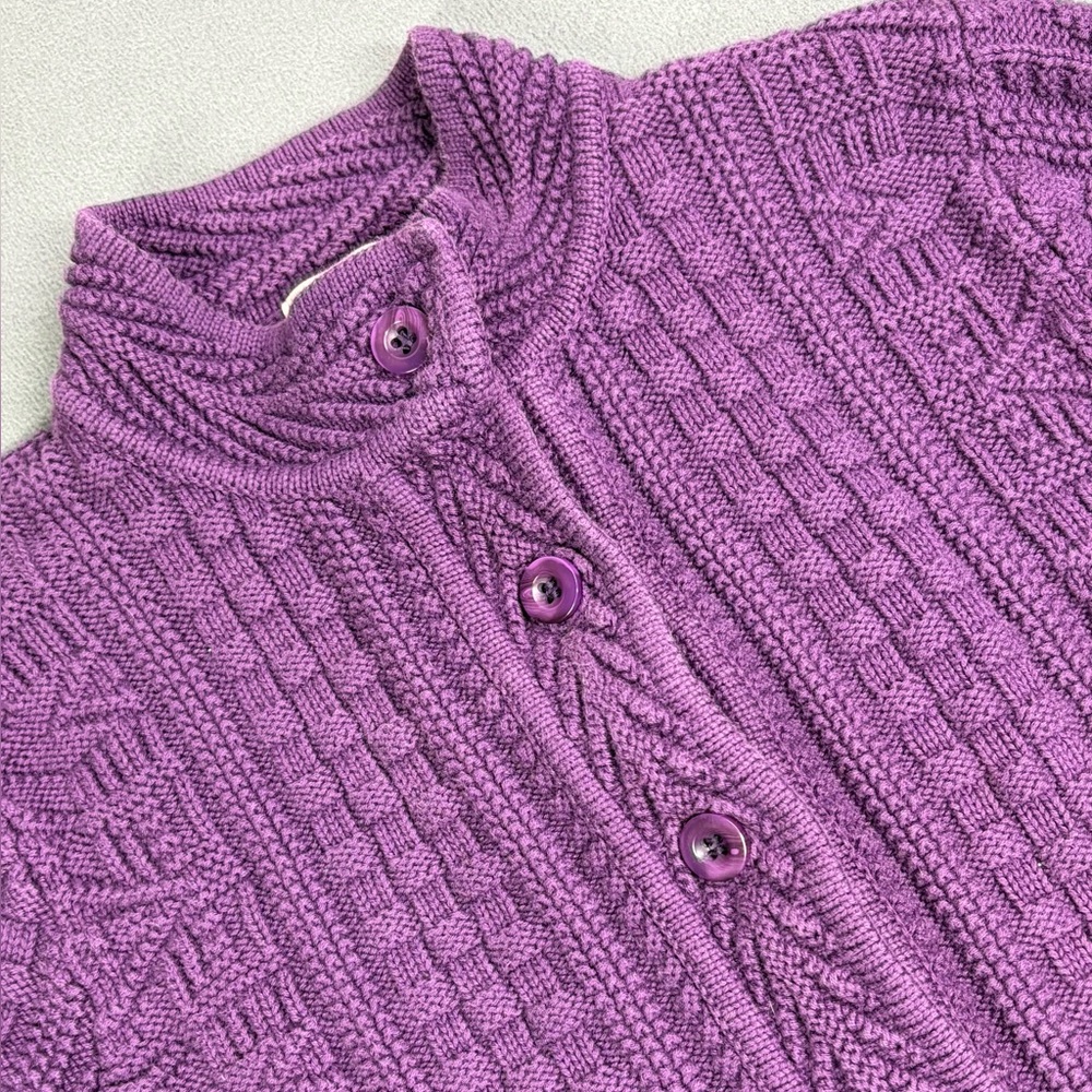 L.L. Bean Purple Cable-Knit Button-Front Cardigan - Picture 2 of 10